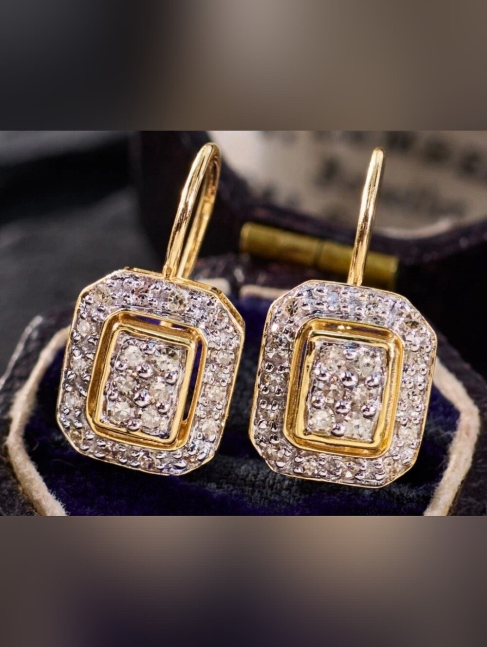 Vintage (70's) 14K YG Diamond Drop Dangle Dainty Earrings Sweet 16 Gift!
